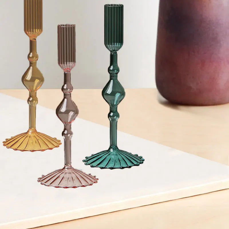 Retro Glass Candle Holder Wedding Supplies Candlelight Dinner Candlestick Props Ornament High Footed Candlestick Home Decoration