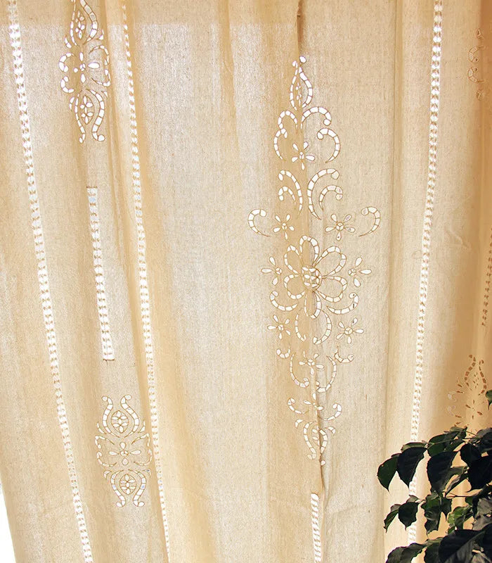 French Solid Cotton Linen Retro Hollow Curtain Handmade Crochet Bottom Stitching Blackout Window Curtain for Living Room