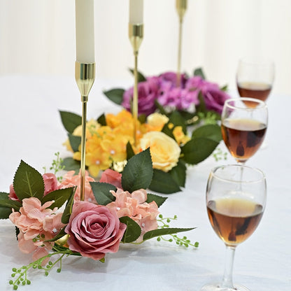 20Cm Rose Garland Candlestick Silk Artificial Flower Wreath For Candle Holder Window Props Home Party Wedding Table Decoration
