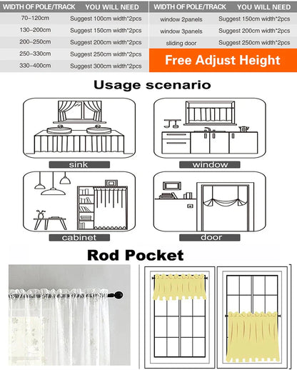 Countryside Double-layer Pleated Small Curtains For Kitchen,With Button Design Cafe Style Half Curtain,Affordable Linen Curtains