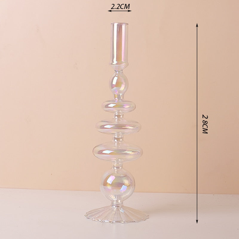 Luxury Iridescent Candle Holders Decor for Table Nordic Rainbow Vase Flower Home Decoration Glass Candlestick Wedding Centerpiec