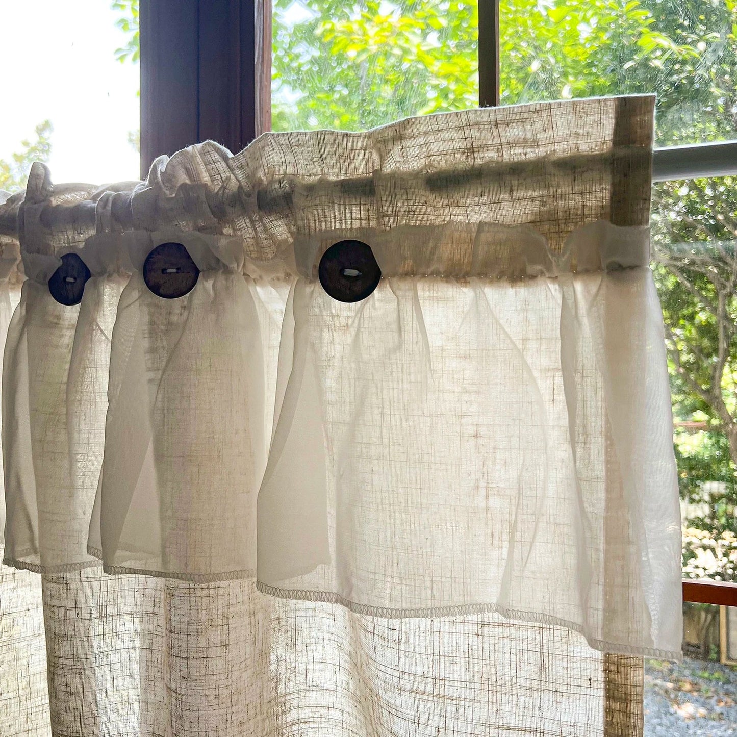 Countryside Double-layer Pleated Small Curtains For Kitchen,With Button Design Cafe Style Half Curtain,Affordable Linen Curtains