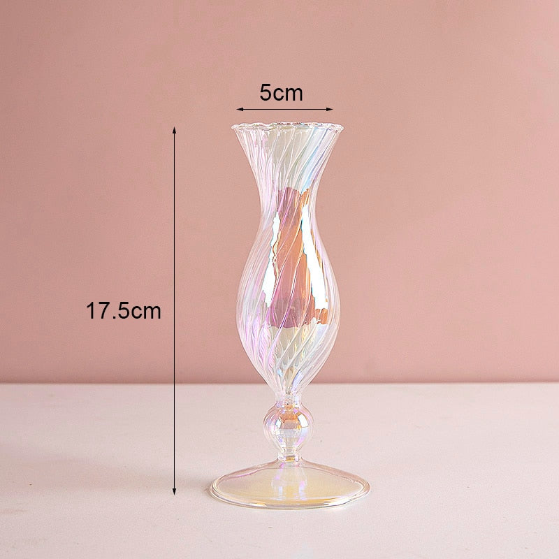 Luxury Iridescent Candle Holders Decor for Table Nordic Rainbow Vase Flower Home Decoration Glass Candlestick Wedding Centerpiec