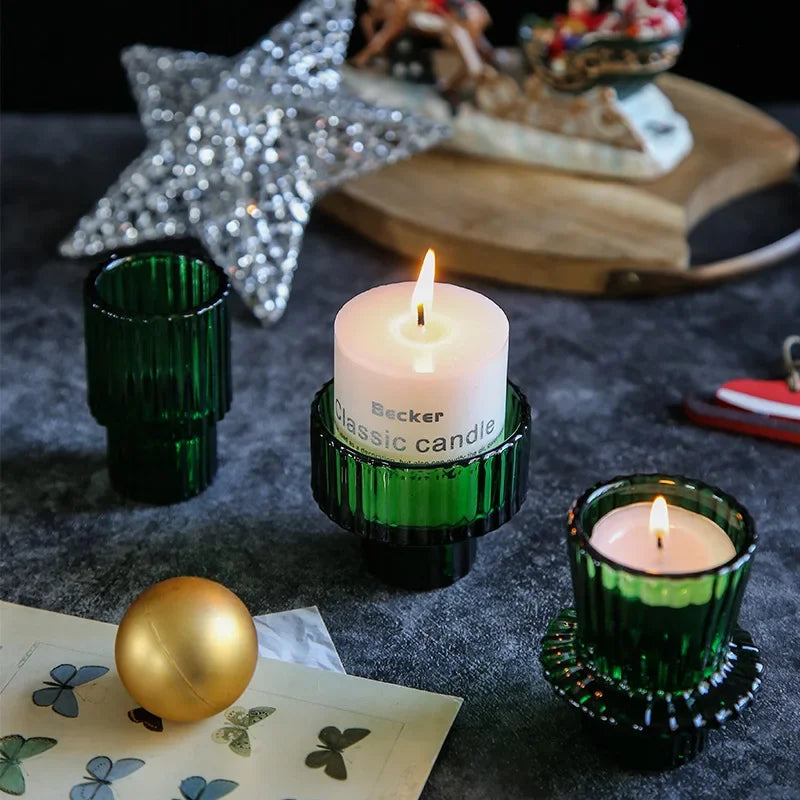 Red Mini Glass Candle Holders Taper Candle Stand Small Tealight Candle Holder Candlestick Holder Christmas Decor Green Glass