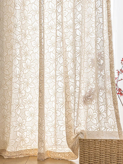 French Style Living Room Curtain Cream Beige Bedroom Decorative Curtains Floral Pattern Light-transmitting Study Curtains IG 커튼