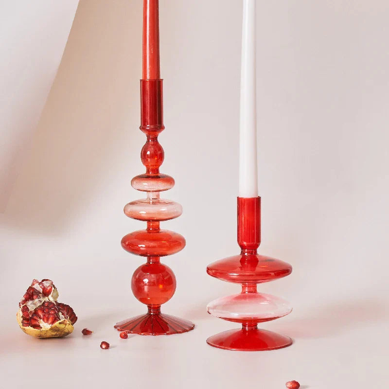 Red Glass Candle Holders Taper Candle Stand Christmas Candle Holder Candlestick Holder Christmas Decor Green Glass