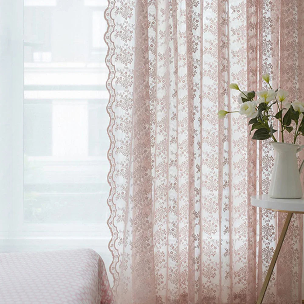 2PCS French Rustic Lace Pink Sheer Curtain For Luxurious Living Room, Princess Room, Balcony Drapes,Home Window Curtains