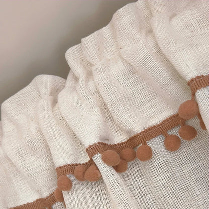 Kitchen Curtains Faux Linen Textured Small Cafe Window Curtain with Pom Pom Over Sink Light Filtering Short Curtain for Bathroom