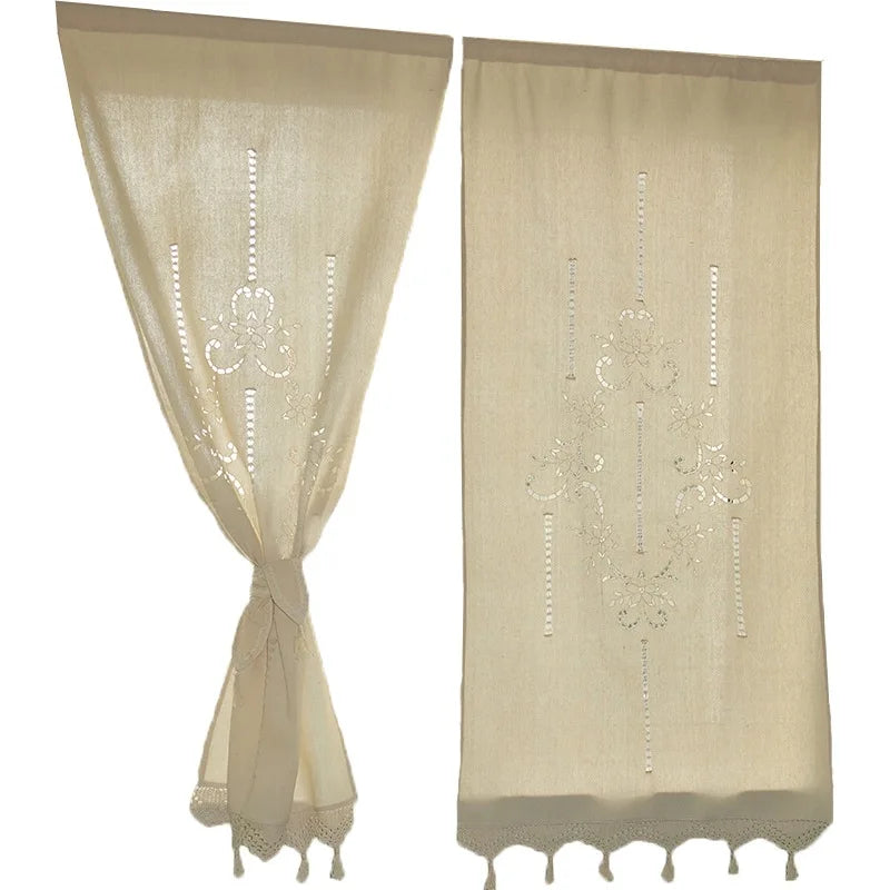 Solid color minimalist small curtains, kitchen, bathroom, foyer partition curtains, handmade hollowed out and threaded curtains