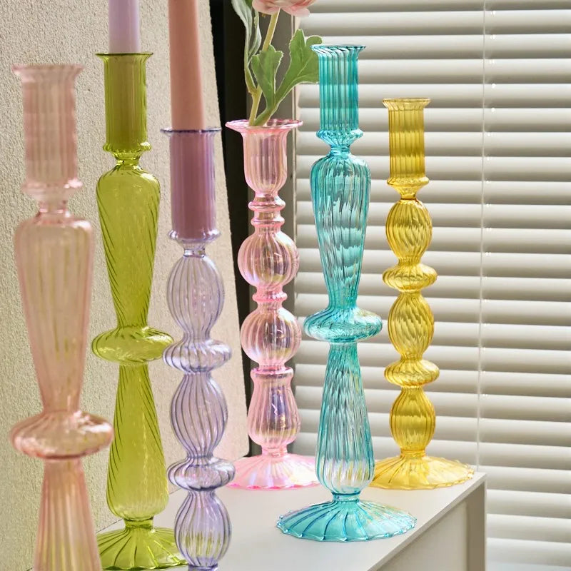 Glass Candle Holders Nordic Decor Taper Candle Holder Candlesticks for Home Wedding Room Decoration Party Vase Home Decor