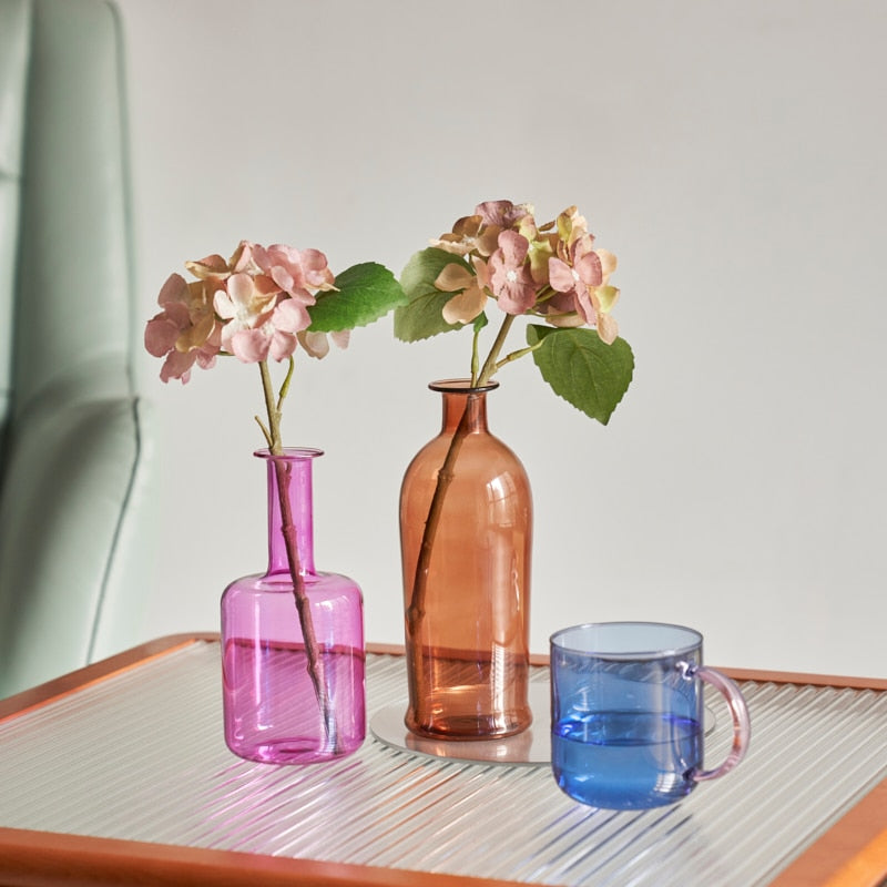 1pc Modern Decorative Bud Vase Flower Vases Nordic Vase Office Bedroom Bottle Vase Candlestick Holder Glass Vase for Home Decor