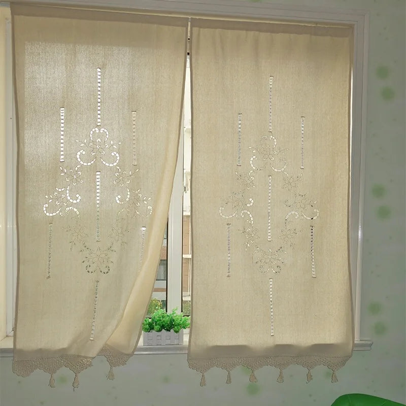 Solid color minimalist small curtains, kitchen, bathroom, foyer partition curtains, handmade hollowed out and threaded curtains