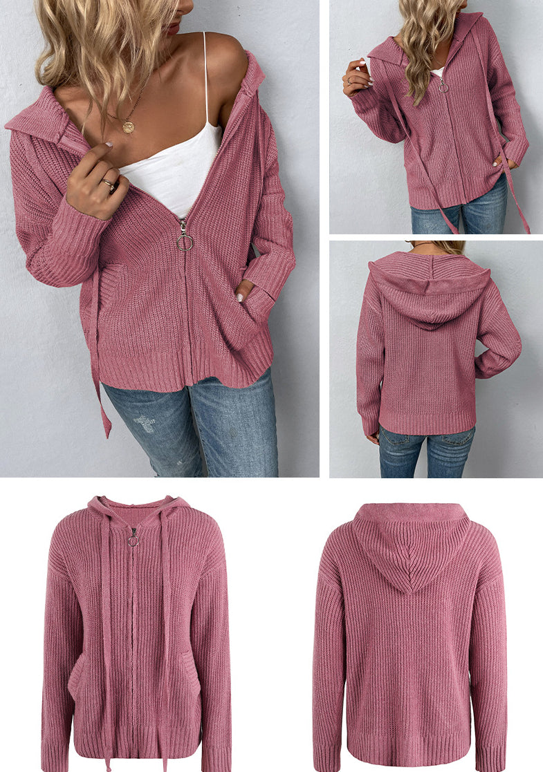 Fashion Zipper Knitted Cardigan Coats for Women