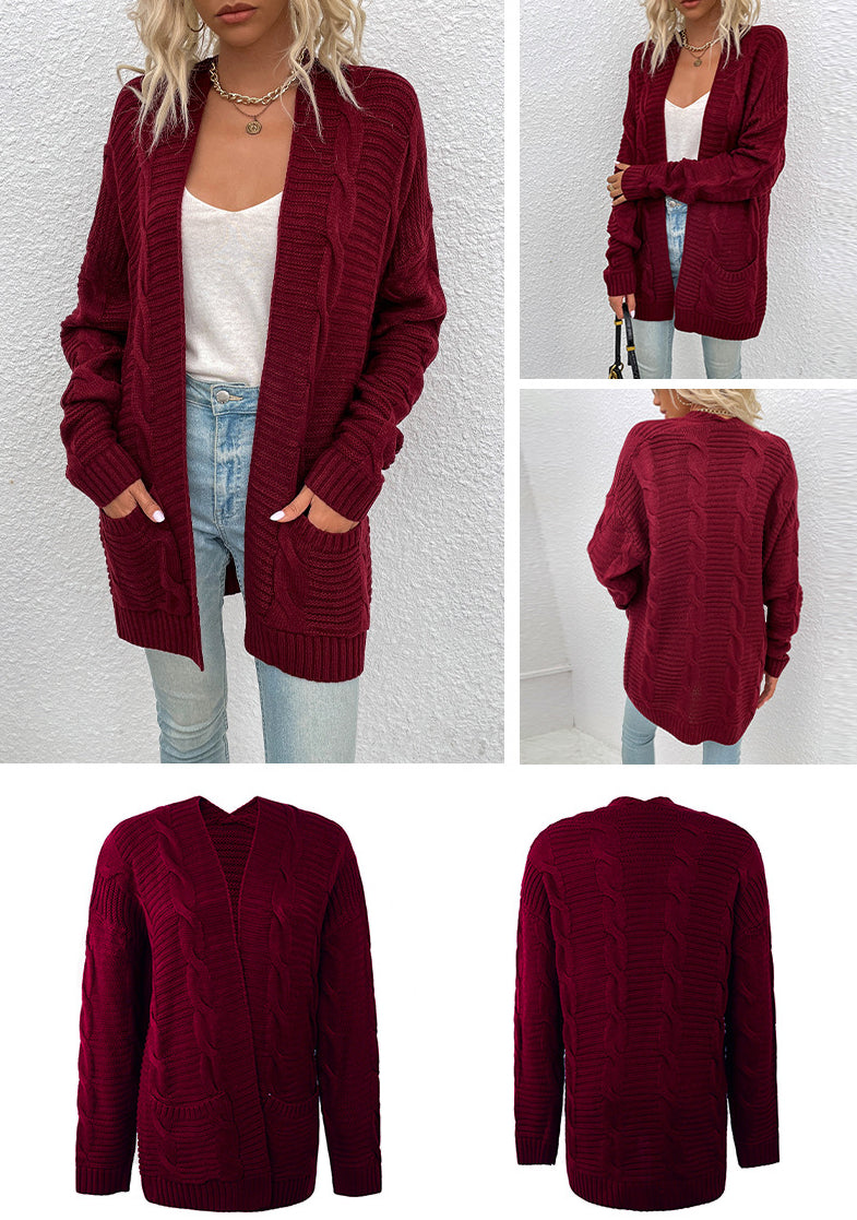 Fashion Twist Design Knitted Long Cardigan Sweaters