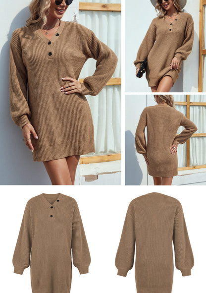 Fashion V Neck  Fall Knitted Dresses
