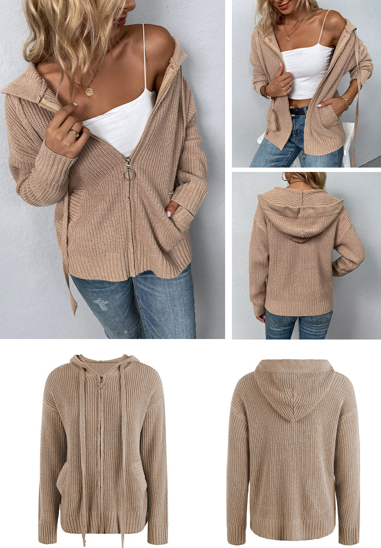 Fashion Zipper Knitted Cardigan Coats for Women