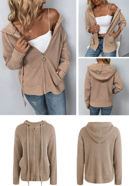 Fashion Zipper Knitted Cardigan Coats for Women