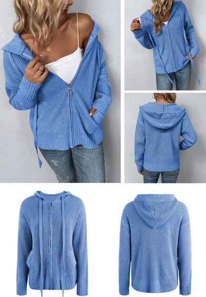 Fashion Zipper Knitted Cardigan Coats for Women