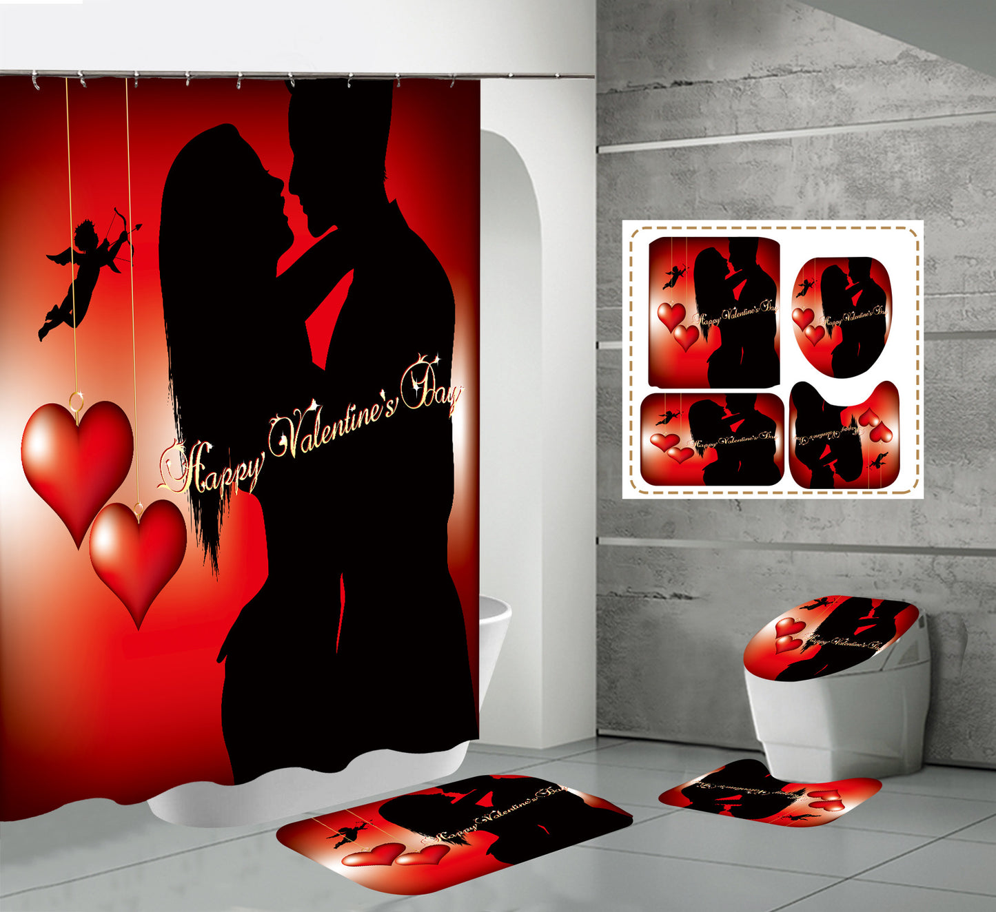 Valentine's Day Fabric Shower Curtain Sets