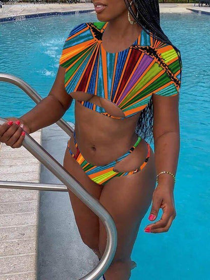 Contrast Color Hollow Tankini Swimwear-STYLEGOING