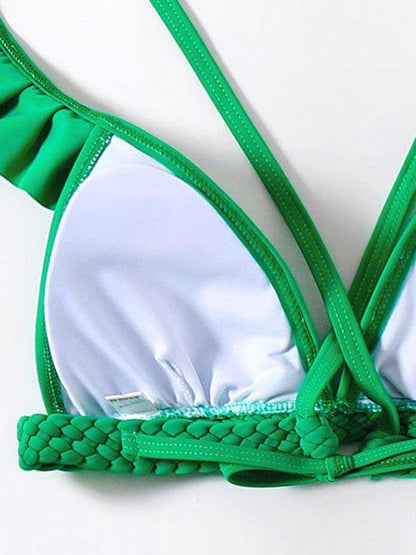 Green High-Waisted Hollow Bikini Swimwear-STYLEGOING