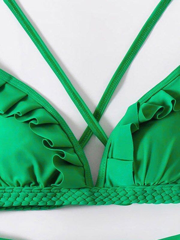 Green High-Waisted Hollow Bikini Swimwear-STYLEGOING