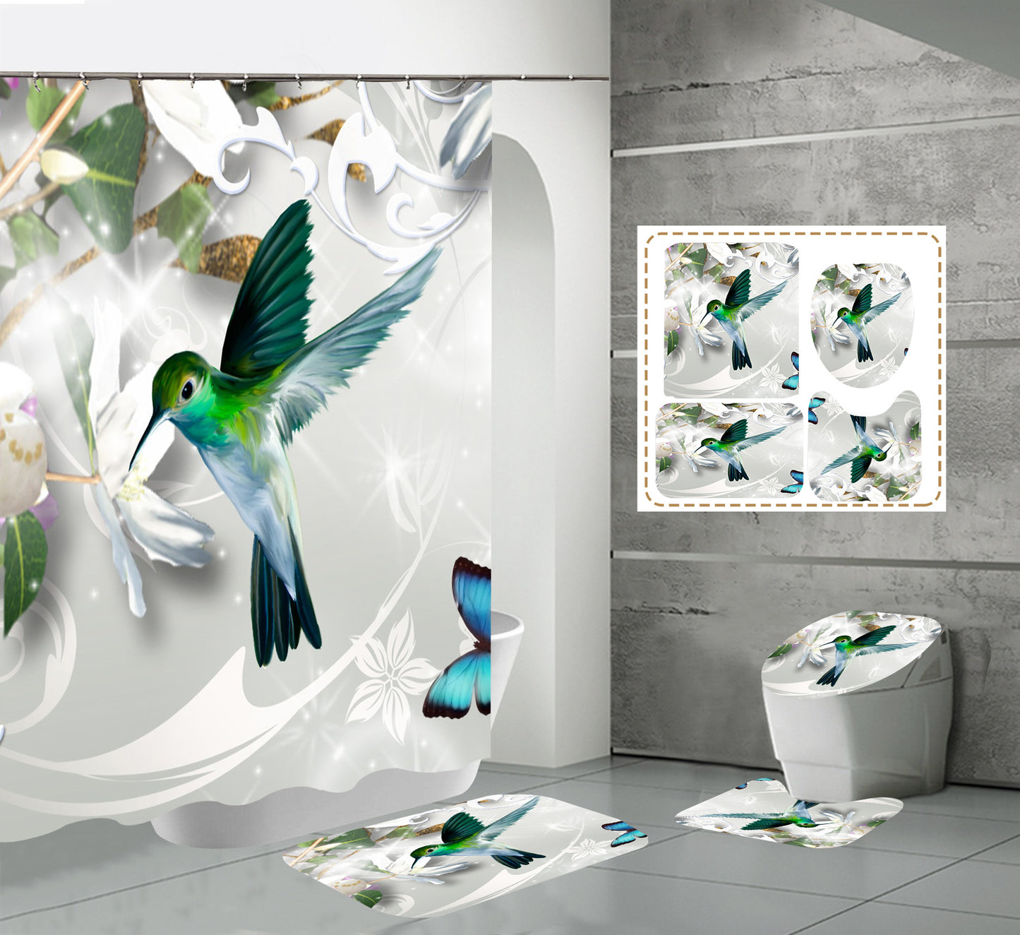 3D Flying Birds Print Fabric Shower Curtain Sets
