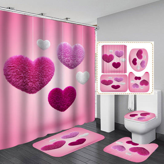 Valentine's Day Pink Love Heart Bathroom Shower Curtain Sets-STYLEGOING