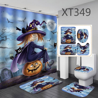 Halloween 3D Print Shower Curtain Bathroom Rug Set Bath Mat Non-Slip Toilet Lid Cover-STYLEGOING
