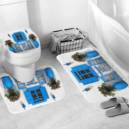 Blue Window&White Wall Bathroom Fabric Shower Curtain Sets