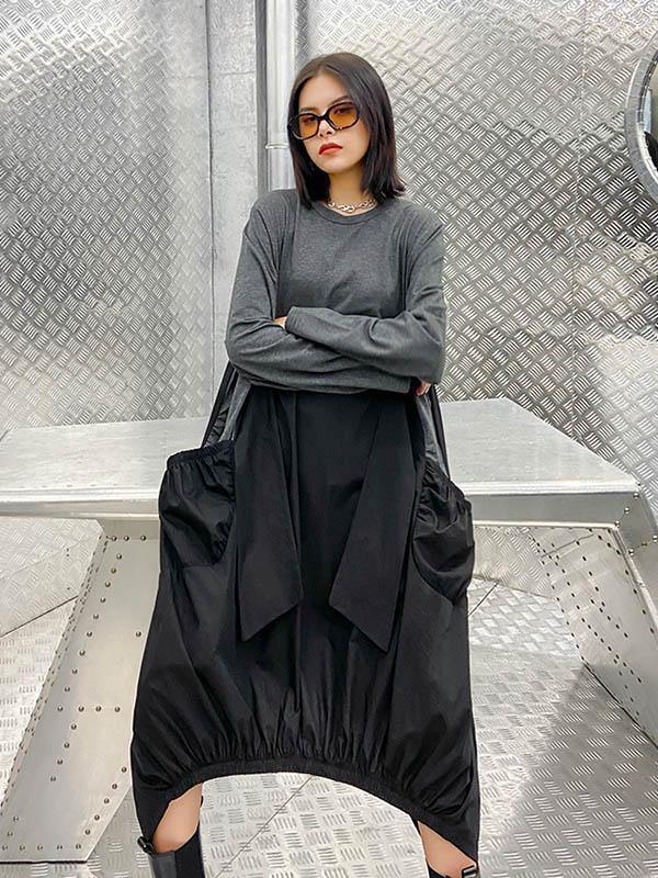 Loose Split-Joint Round-Neck Long Dress-STYLEGOING
