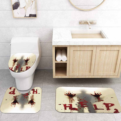 Horriable Halloween Shower Curtain Bathroom Rug Set Bath Mat Non-Slip Toilet Lid Cover-STYLEGOING