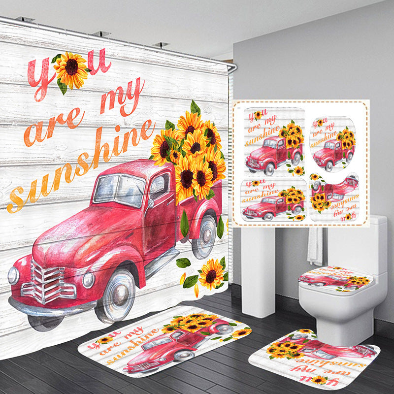 Colorful Animal Designed Shower Curtain Set Bathroom Rug Bath Mat Non-Slip Toilet Lid Cover