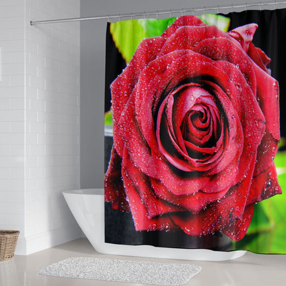 Red Rose&Butterfly Shower Curtain Sets Rug & Mat Non-Slip Toilet Lid Cover