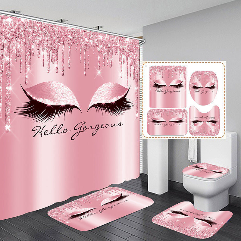 3D Eyes Shower Curtain Bathroom Sets Non-Slip Toilet Lid Cover