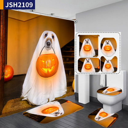 Pumpkin Halloween Fabric Shower Curtain Sets for Bathroom Decoration