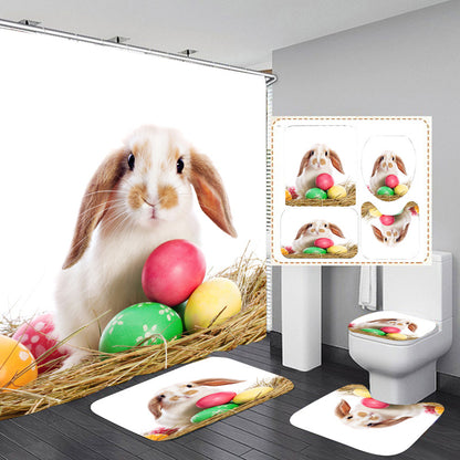 Colorful Animal Designed Shower Curtain Set Bathroom Rug Bath Mat Non-Slip Toilet Lid Cover