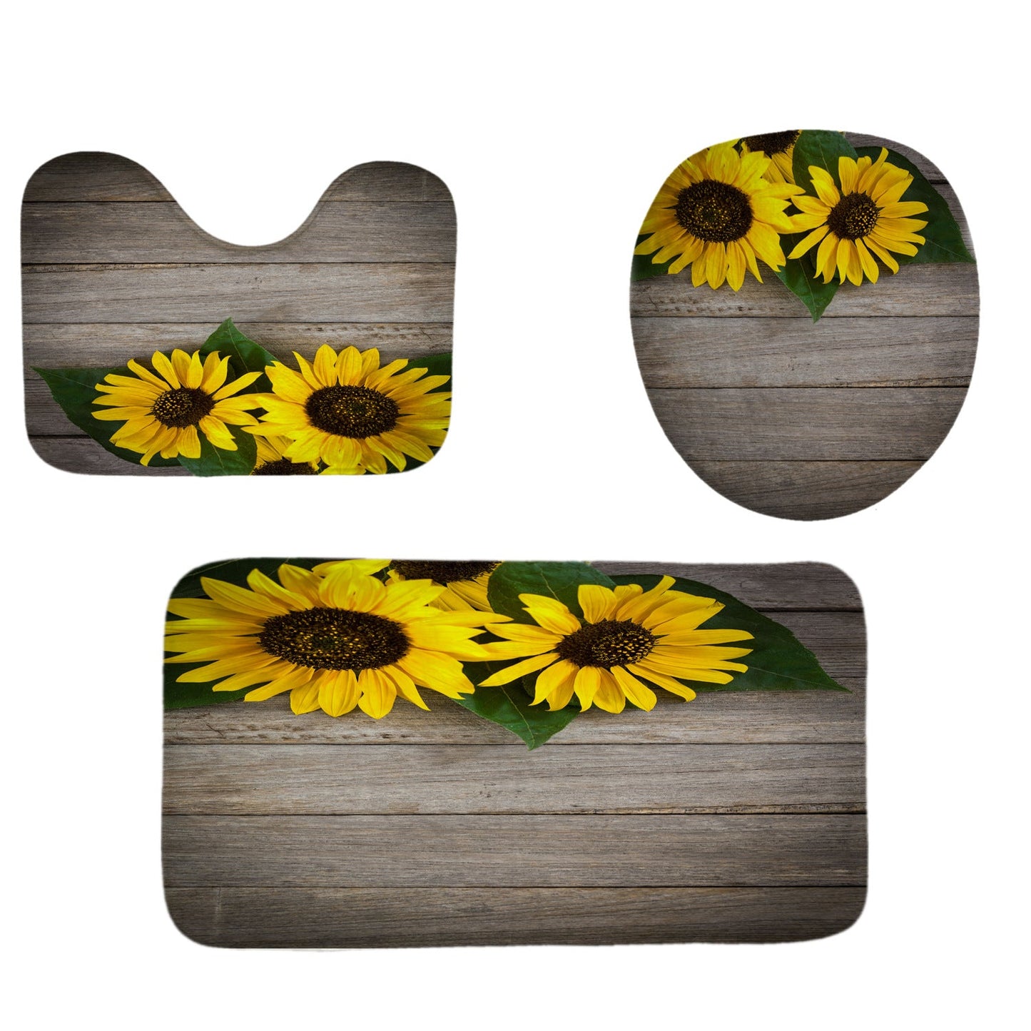 Vintage Sunflowers Shower Curtain Sets Rug & Mat Non-Slip Toilet Lid Cover