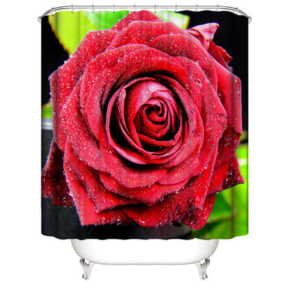 Red Rose&Butterfly Shower Curtain Sets Rug & Mat Non-Slip Toilet Lid Cover