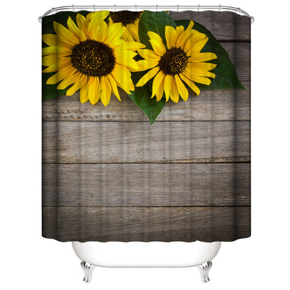 Vintage Sunflowers Shower Curtain Sets Rug & Mat Non-Slip Toilet Lid Cover