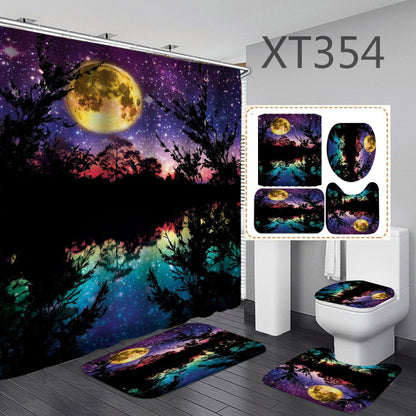 Halloween Shower Curtain Bathroom Rug Set Bath Mat Non-Slip Toilet Lid Cover-STYLEGOING
