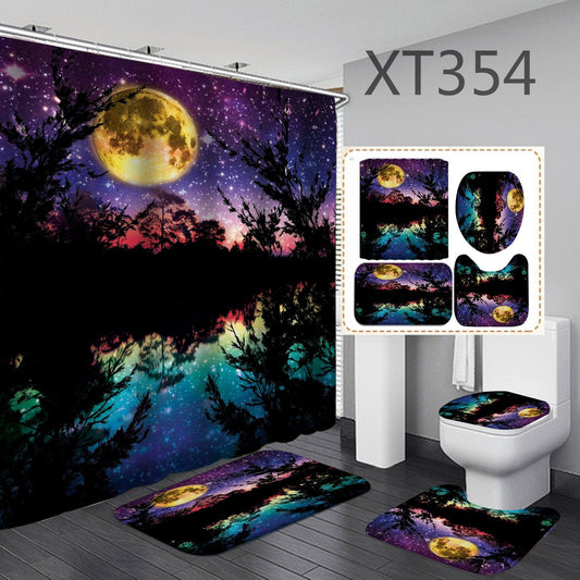 Halloween Shower Curtain Bathroom Rug Set Bath Mat Non-Slip Toilet Lid Cover-STYLEGOING