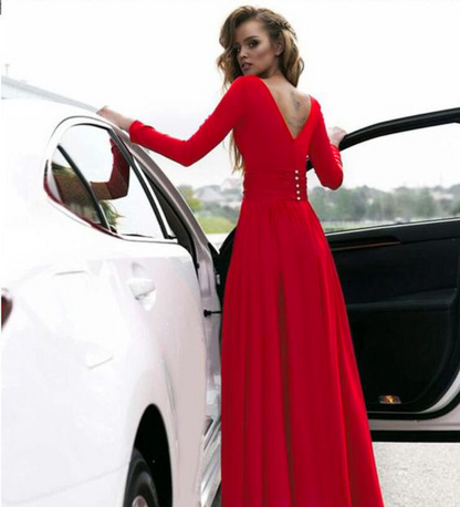 Sexy V-neck Long Sleeves Long Dresses-STYLEGOING