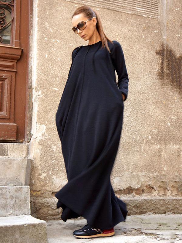 Split-Joint Long Sleeves Zipper Maxi Dress-STYLEGOING