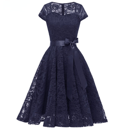 Elegant Short Sleeves Midi Lace Dresses