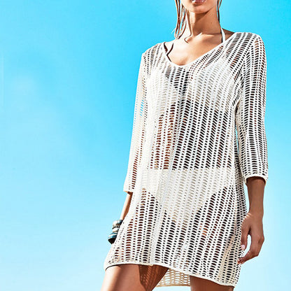 White Hollow Out Boho Summer Beach Mini Dresses