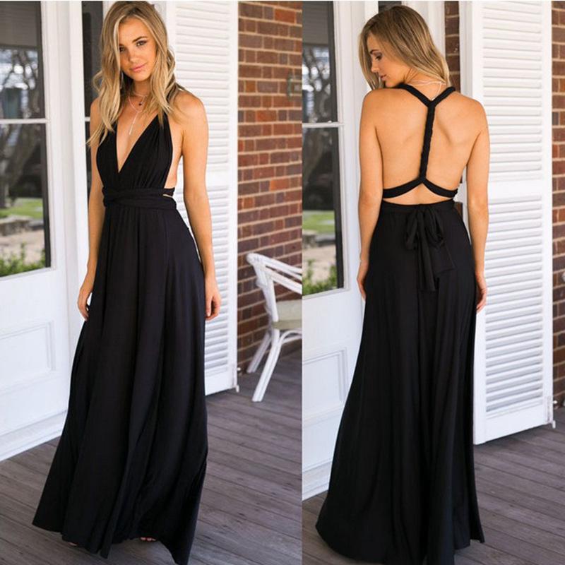 Sexy Black Cross Back Evening Party Dresses-STYLEGOING