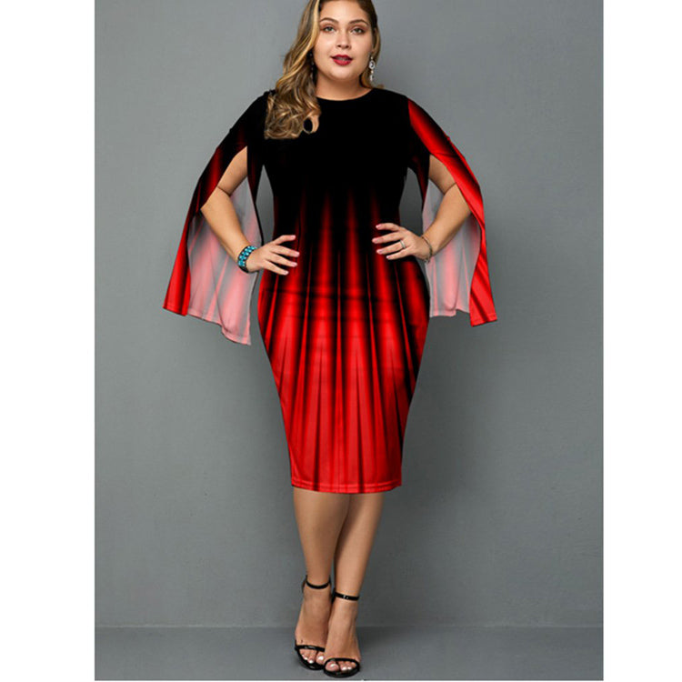 Black Red Irregular Split Front Plus Sizes Women Sheath Dresses