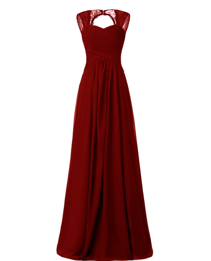 Women Elegant Sleeveless Lace Long Evening Dresses