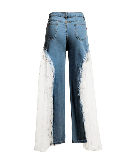 Personality Five Star Net Split Joint Loose Pants-STYLEGOING